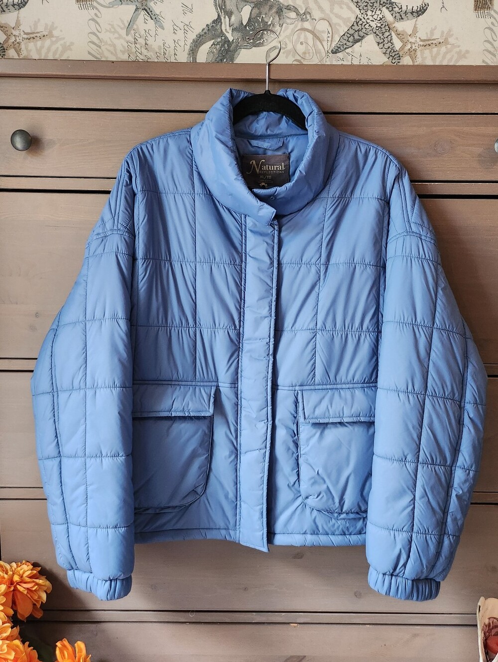 Natural Reflection Light Blue Quilted Puffer Jacket Women's Size XL